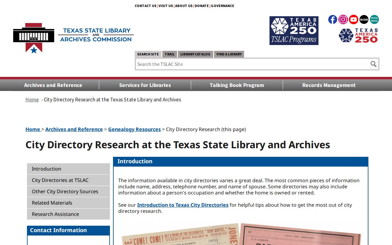 Forney city directory research routes on the Texas State Library and Archives guide