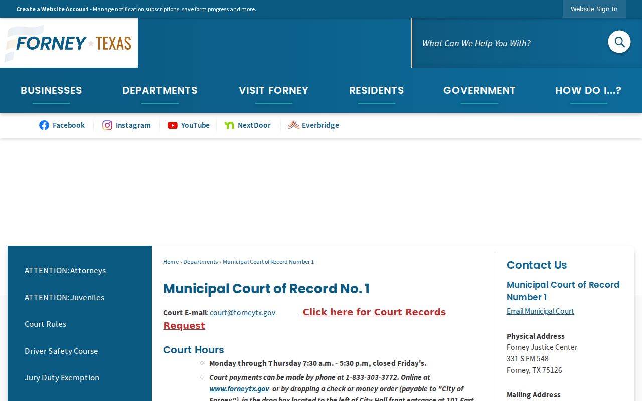 Forney residents directory Municipal Court records source