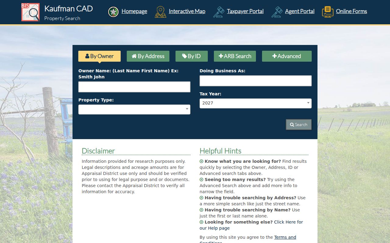 Forney residents directory KCAD owner and address search fields