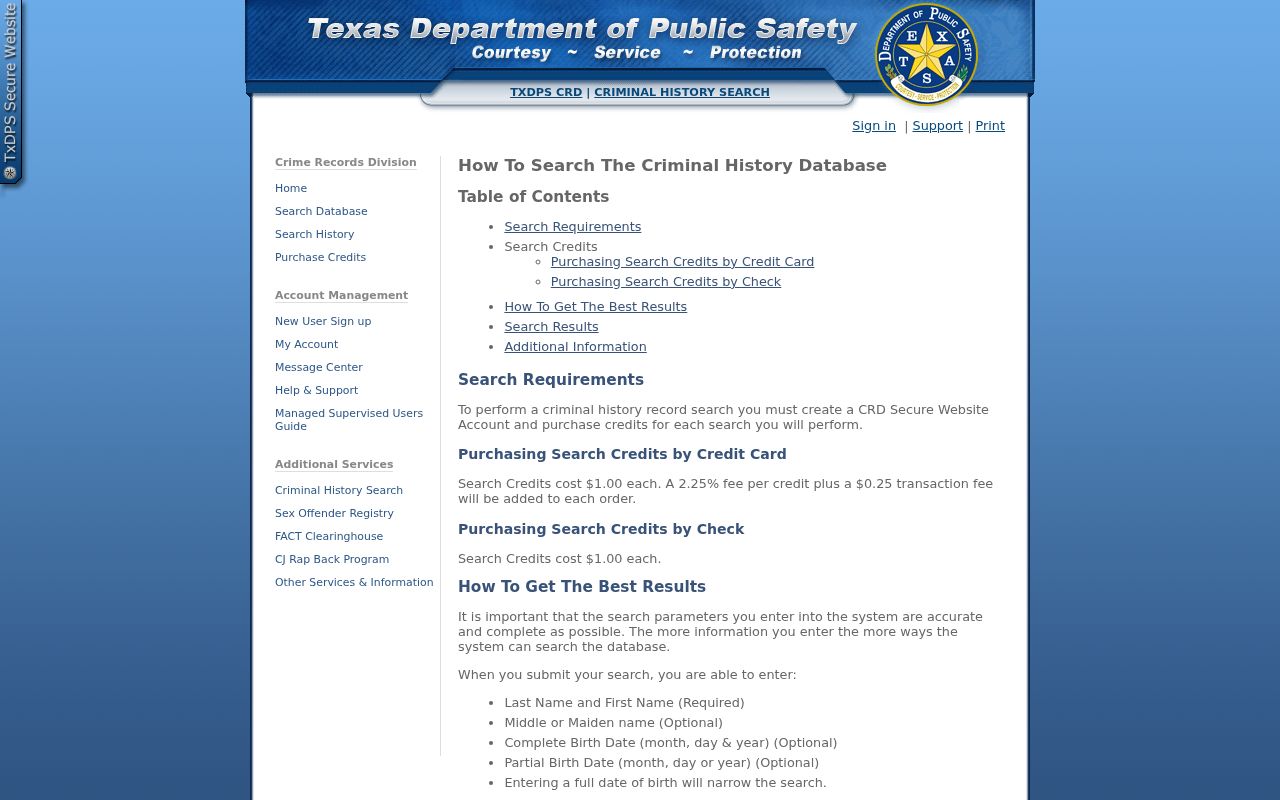 Forney resident lookup DPS criminal-history name search information