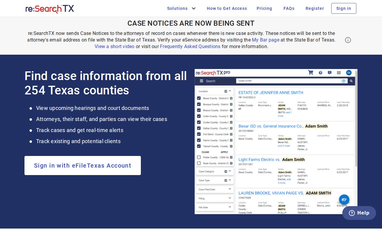 Forney resident lookup re:SearchTX court search sign-in screen