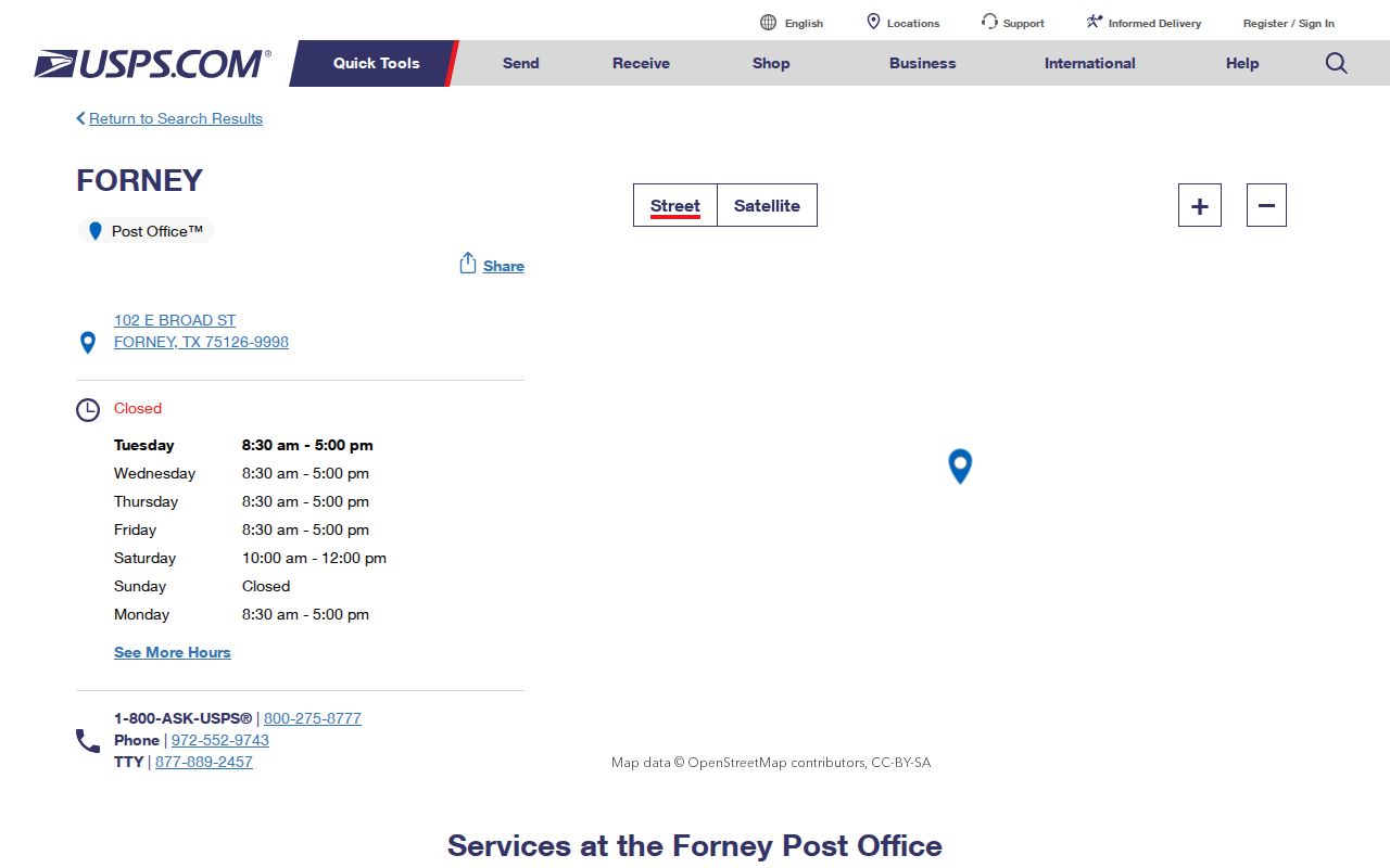 Forney ZIP code directory USPS Forney Post Office location record